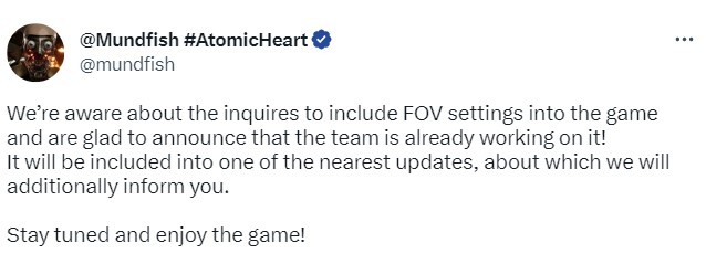 《原子之心》开发者添加FOV设置并宣布将于近期实施