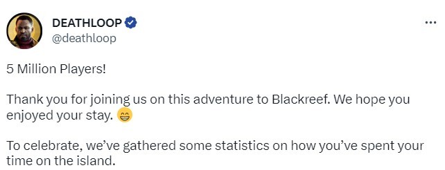 《死亡循环》玩家数突破500万人所有玩家发射的子弹足以绕地球3.2圈