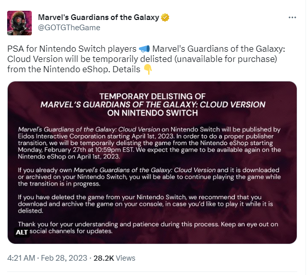 《漫威银护》临时下架Switch4月1日回架