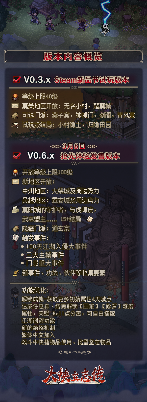 国产《大侠立志传》EA版3月8日的在线内容是试玩版的两倍以上