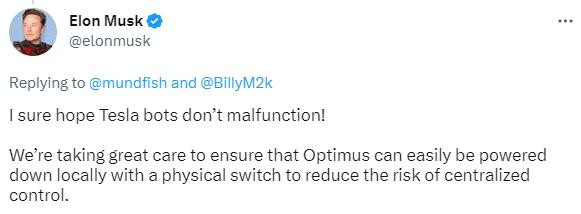 马斯克回应说《原子之心》:特斯拉机器人不想失控