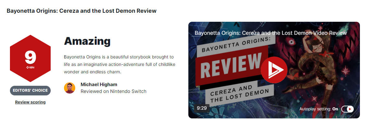 《猎天使魔女：起源》IGN9分:充满孩子的爱好和想象力