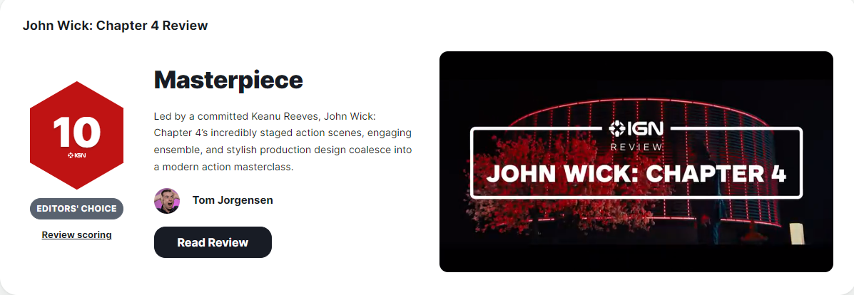 《疾速追杀4》IGN10分钟现代动作电影天花板