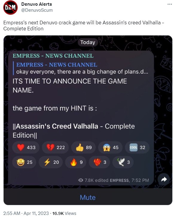 Empress首先打破了《刺客英灵殿》的完整版，然后是生化4RE。
