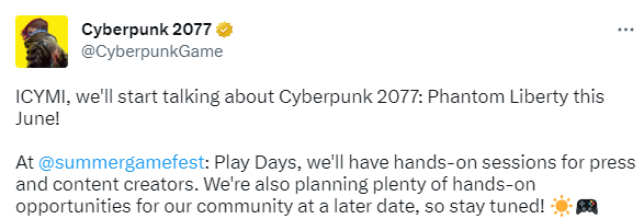 《赛博朋克2077：往日之影》将在6月发布一条新消息，并进行演示
