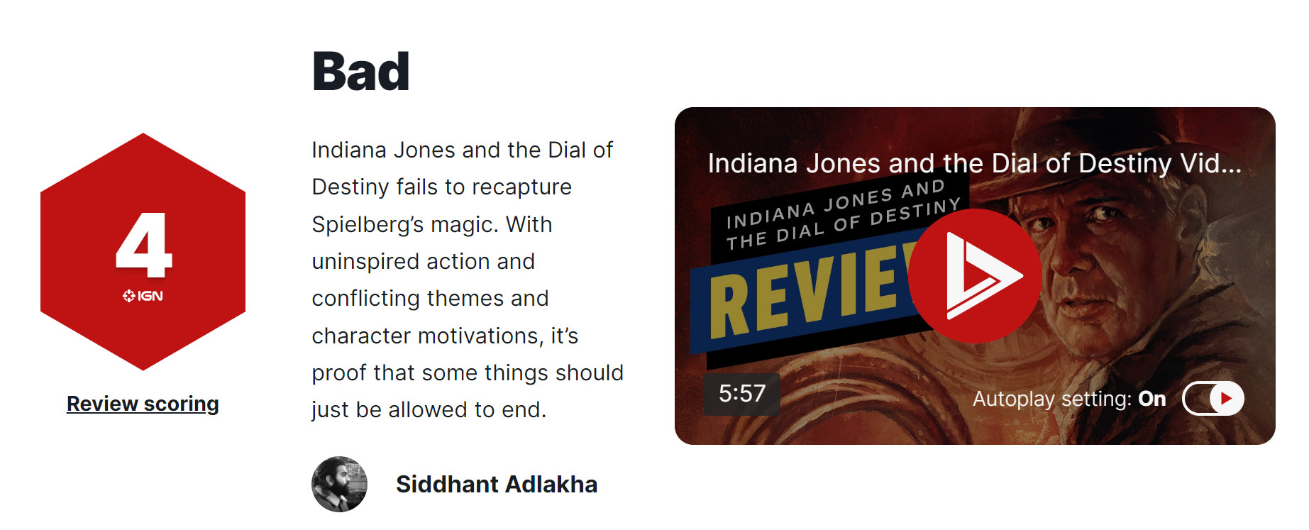 口碑颠覆！《夺宝奇兵5》IGN评分4
