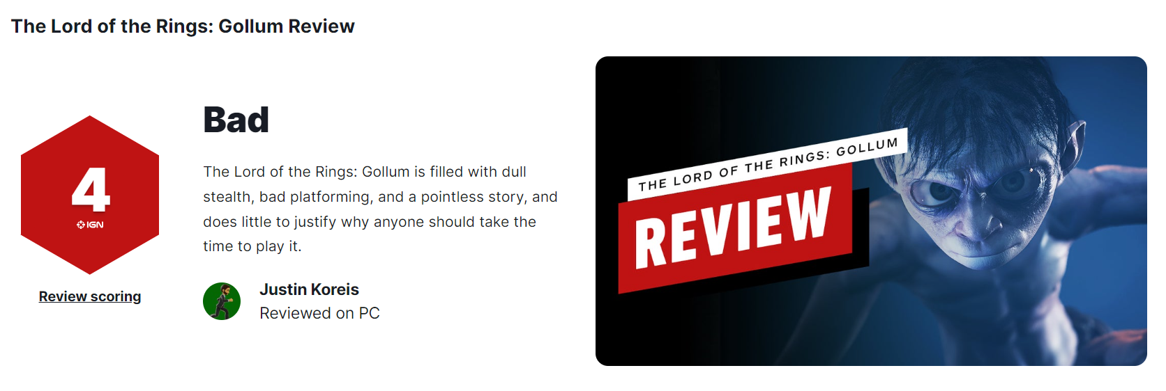 《魔戒：咕噜》IGN4：不需要花时间玩
