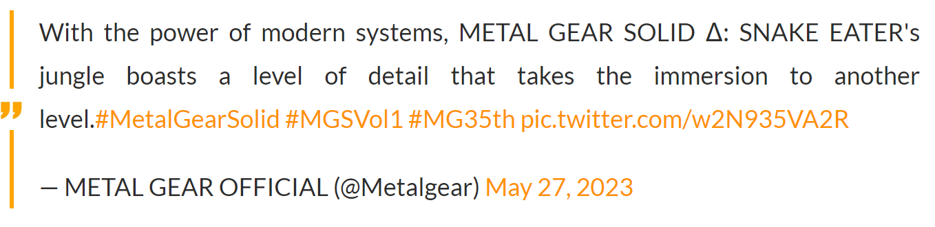 Colome：《合金装备3：重制版》将增强沉浸感
