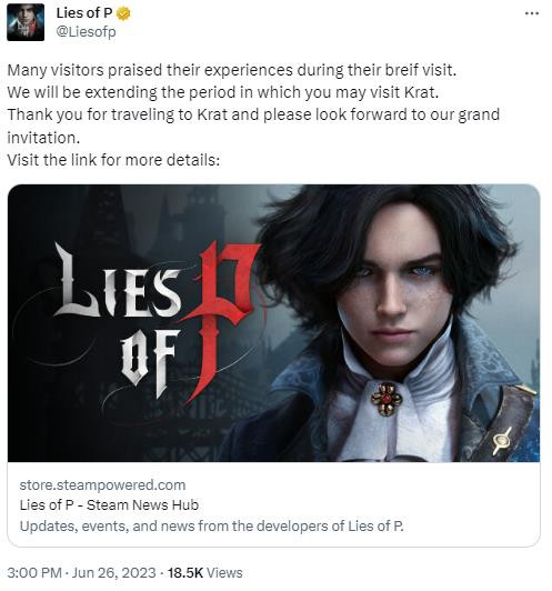 《匹诺曹的谎言》试用期于9月19日延长
