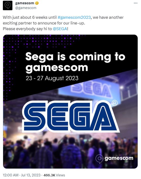 世嘉参加了8月23日正式开幕的科隆国际游戏展。
