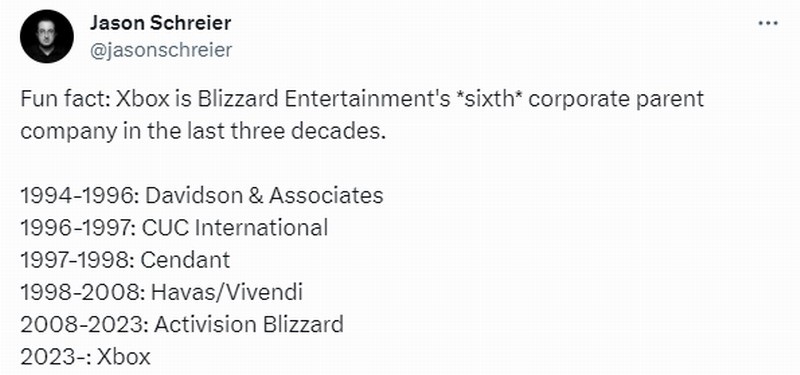 微软会成为暴雪近30年来的第六家母公司吗？
