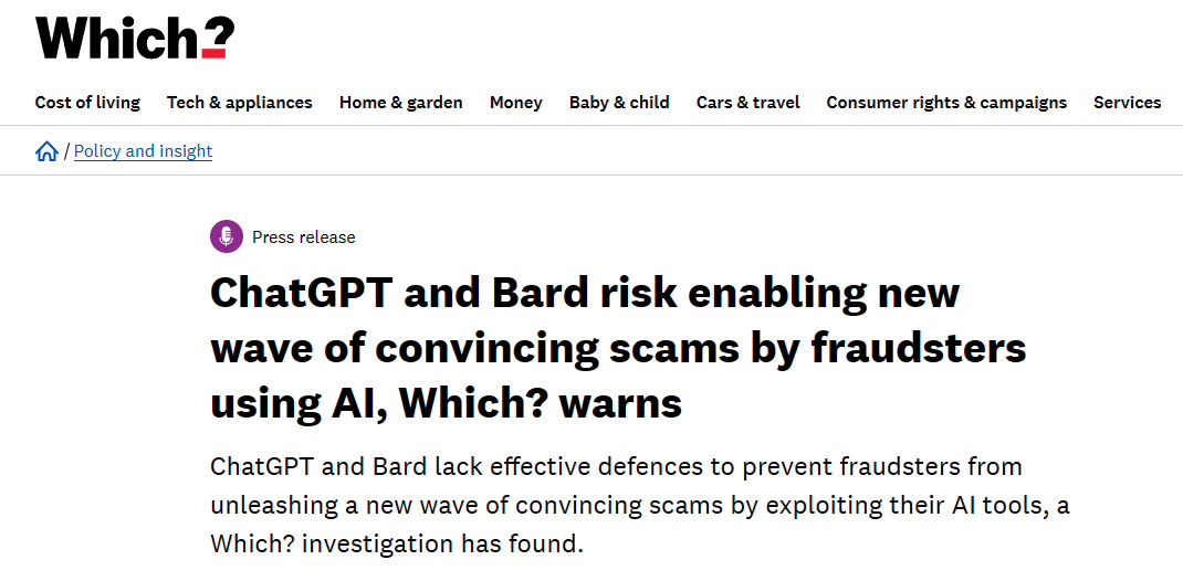 英国消费者团体警告：AI聊天机器人让网络诈骗文案更专业
