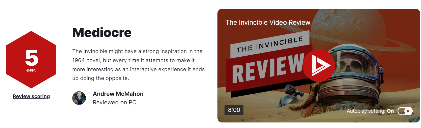 《无敌号》IGN5分：这种适应适得其反
