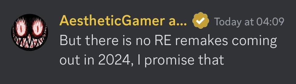 据说Capcom2024年不会有《生化危机》翻拍游戏。
