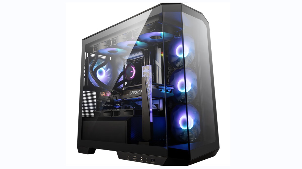 海景房黑白刀片式机箱上市，通过MSI侧面穿透270°，支持主板背面插入。
