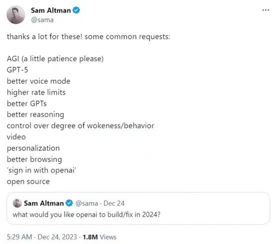 GPT-5来了！OpenAI宣布2024年计划
