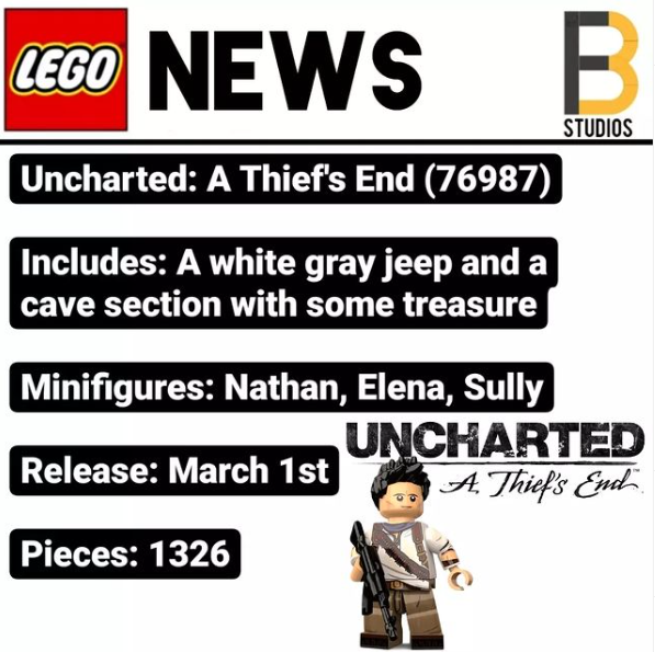 传闻乐高将推出《神秘海域》套装，约有1326个零件。