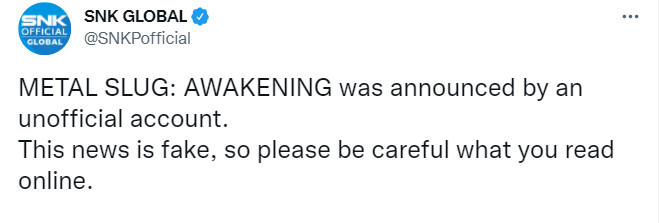 SNK辟谣：《合金弹头：觉醒》登陆PS4和PS5是假消息。