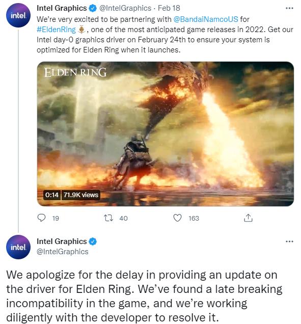 英特尔为延迟推出与老头环同步的显卡驱动道歉。