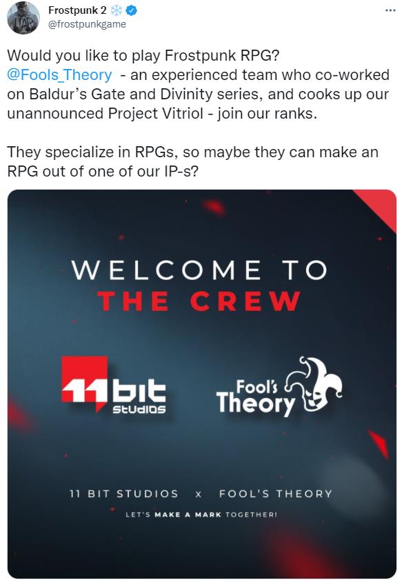 冰河世纪RPG？11Bit宣布加入愚人理论团队。