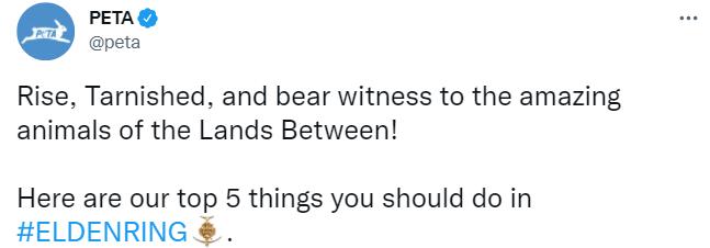 行为保护组织PETA在《艾尔登法环》中呼吁玩家善待动物