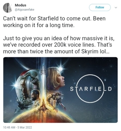 配音演员说《星空》有20多万台词，是老卷的5倍多。