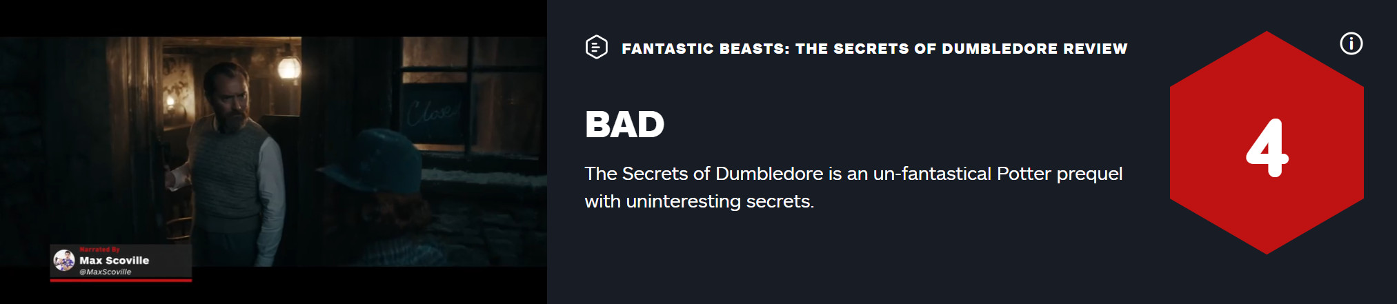 《神奇动物3》 IGN  4 points根本不是魔幻前传电影