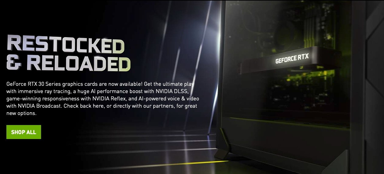 英伟达海外推广RTX30系列显卡已经补货上架。