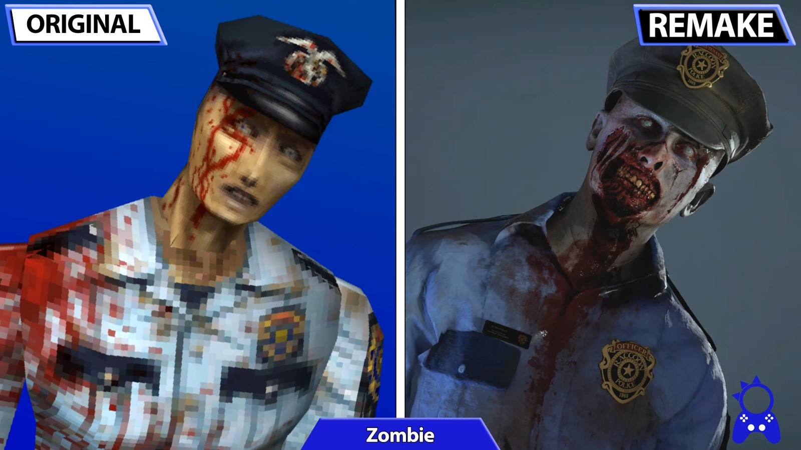 《生化危机2/3》重制版相比原版，怪物和人物更加逼真。