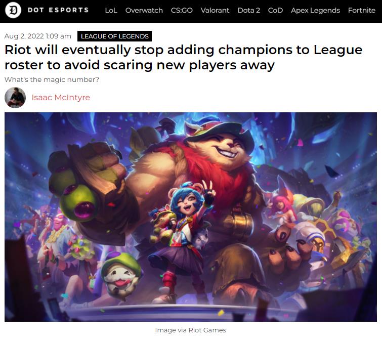 拳头已经在考虑停LOL了。新英雄方便新玩家加入。