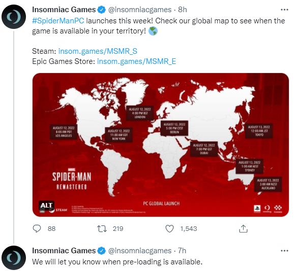 版PC《漫威蜘蛛侠：重制版》全球在线时间售价379元。