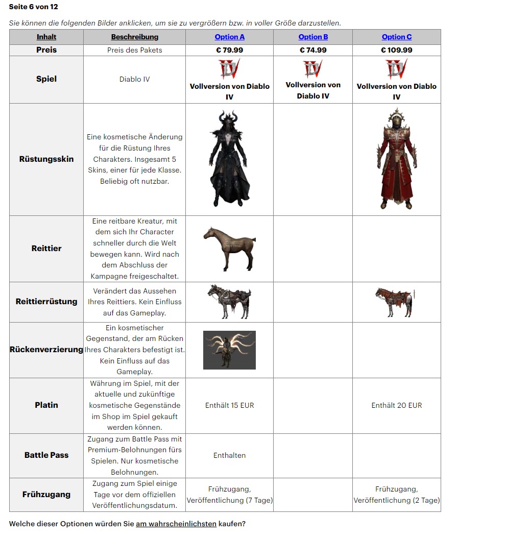 《暗黑破坏神4》商城的问卷调查揭示了微交易的类型。
