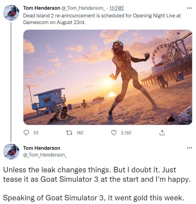 传闻:《死亡岛2》将在2022年科隆游戏展上重新公布。