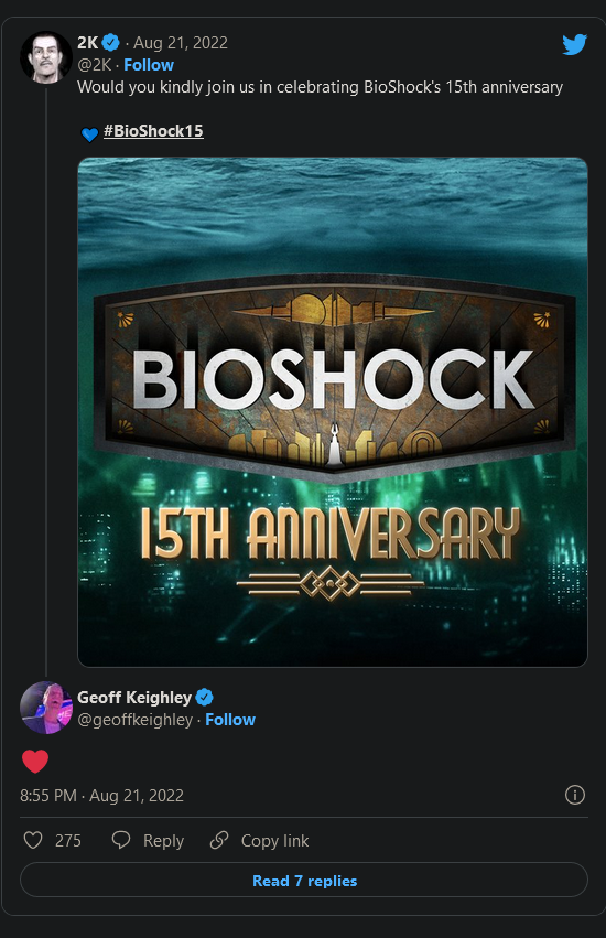 《生化奇兵》系列十五周年或有新消息将于近日公布。