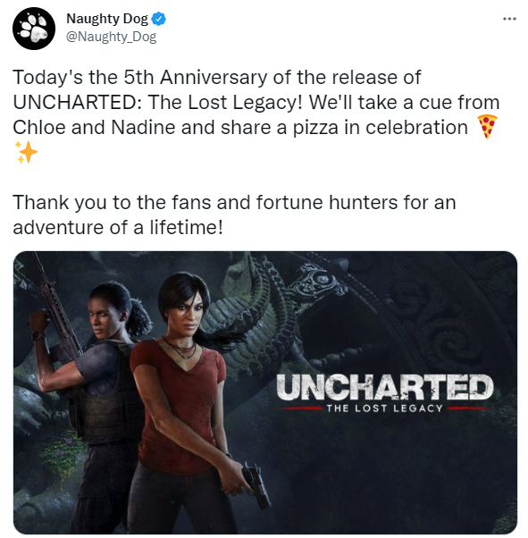 《神秘海域：失落遗产》淘气狗上映五周年纪念。