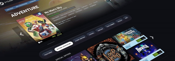 Steam更新对选项卡、类型和主题浏览页面进行了大幅调整。