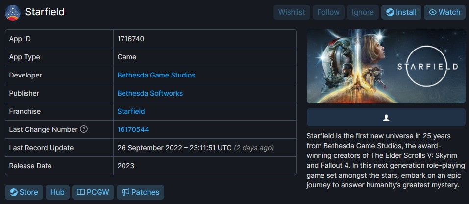 《星空》Steam页面将被更新或预购。