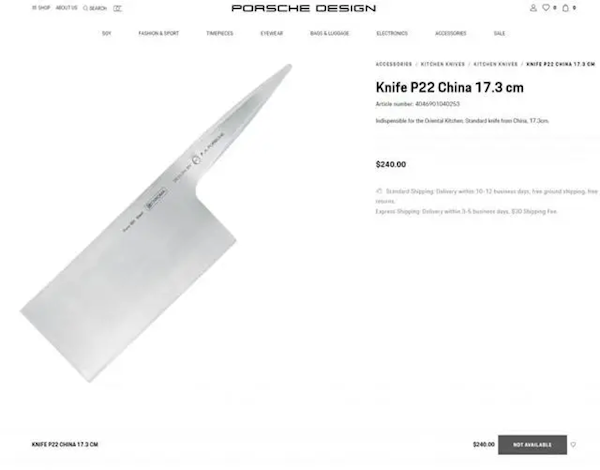 卖保时捷中国菜刀:1700元可以拍蒜。