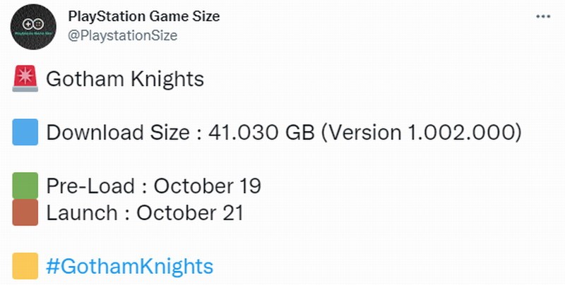 《哥谭骑士》PS5版本大小41。GB10月19日开始预加载。