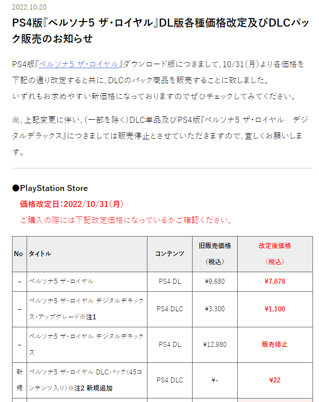《女神异闻录5皇家版》10月31日起PS4数字版降价。