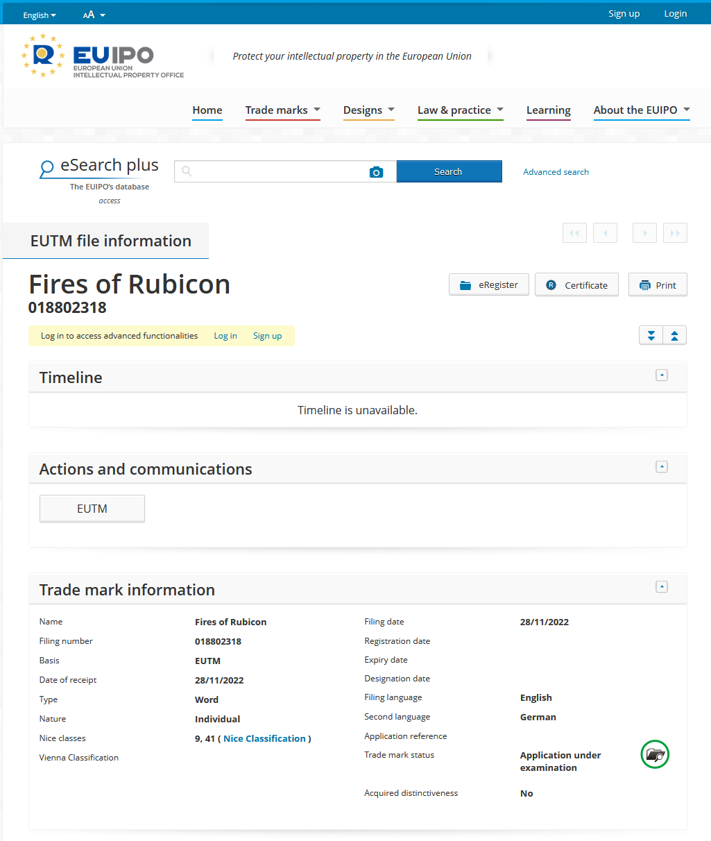 万代注册的“RubiconFire”卡普空“卡普空盒子”商标是公开的。