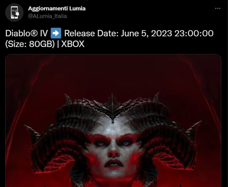 传闻:《暗黑破坏神4》Xbox版本将于2023年6月5日发售，容量80GB。