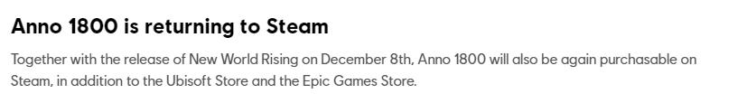 育碧:《纪元1800》今天回归Steam平台。