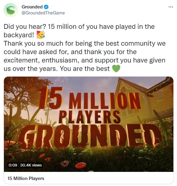 黑曜石:多人合作游戏《Grounded》玩家人数已突破1500万。