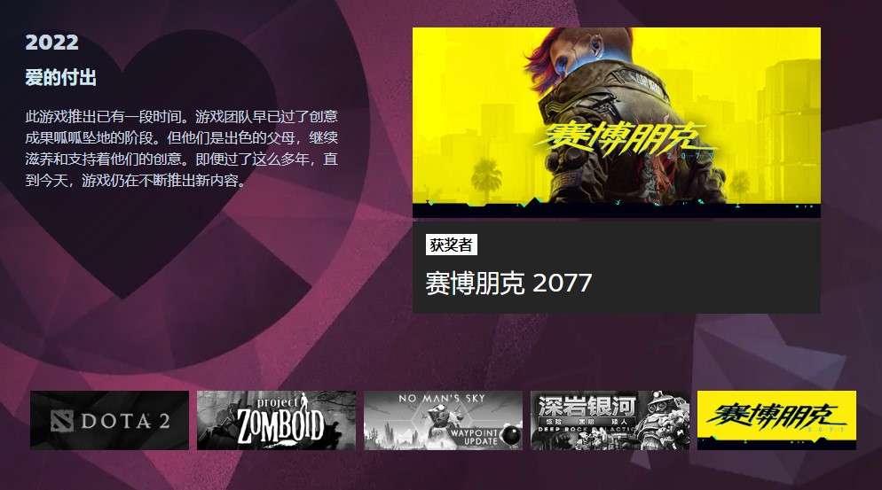 《赛博朋克2077》Steam获得爱情奖，引起玩家不满:什么都没做，充斥着扳机俱乐部动画