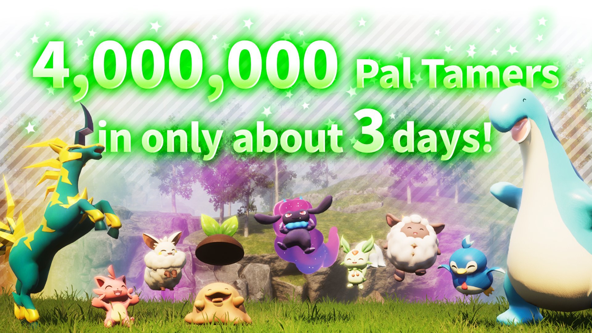《幻兽帕鲁》在三天内售出400多万套，每小时售出86000套。
