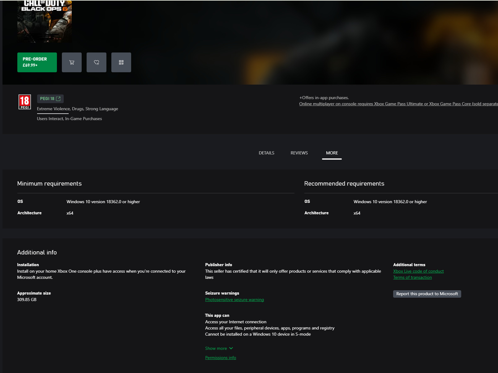 硬盘还能容纳它吗？《使命召唤21》主机版本需要309GB
