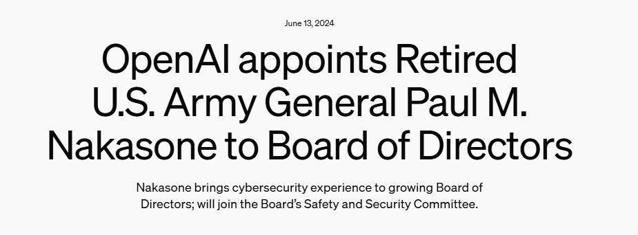 OpenAI董事会新增新人！美国前国家安全局局长加入
