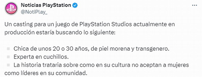 索尼为PlayStation新片寻找演员：跨性别黑人女刀专家
