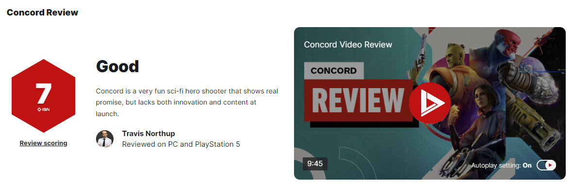 《Concord》IGN7分缺乏内容和创新，但值得推荐
